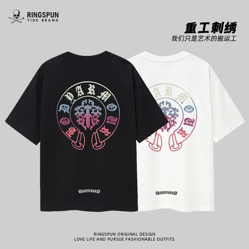 【盾牌】男士短袖t恤夏季新款纯棉情侣体恤潮牌男装全棉刺绣休闲T恤