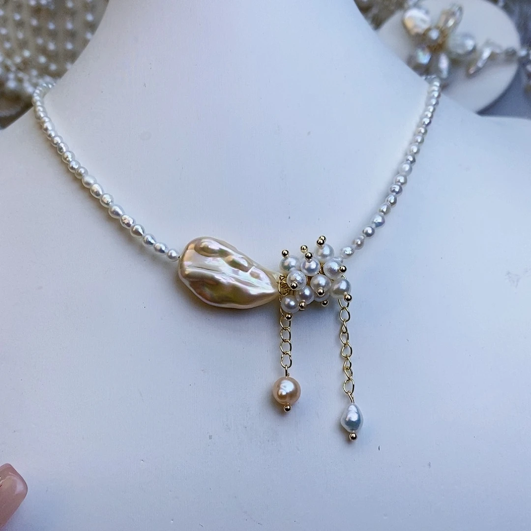 淡水珍珠颈饰银S925镶嵌