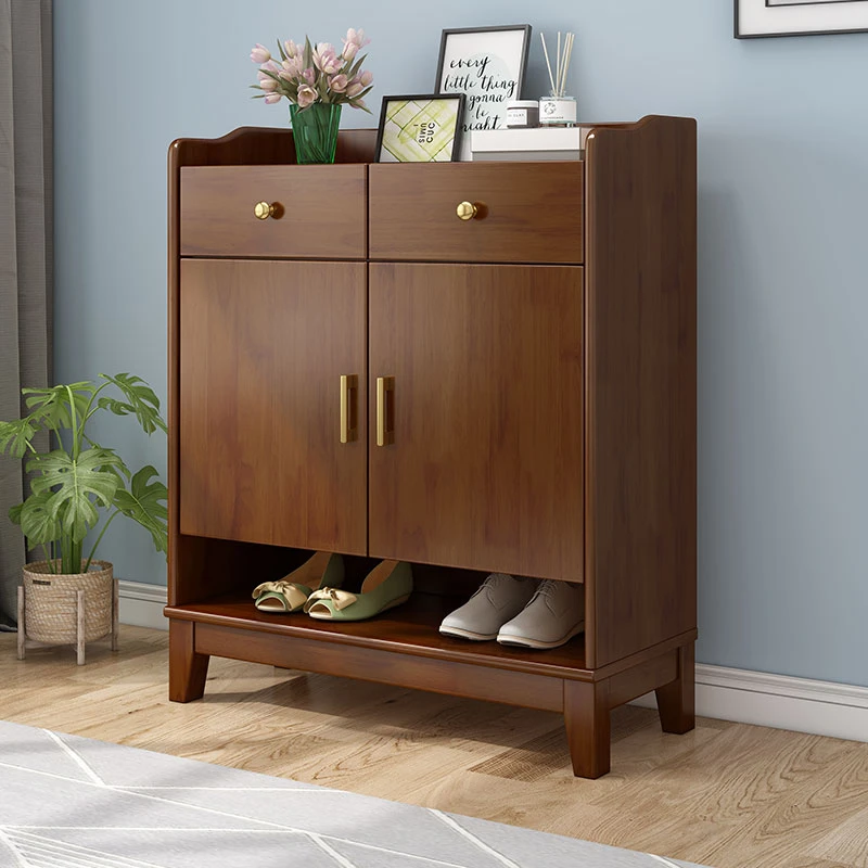 实木鞋柜现代简约客厅大容量收纳柜家用小户型门厅柜多层门外鞋柜