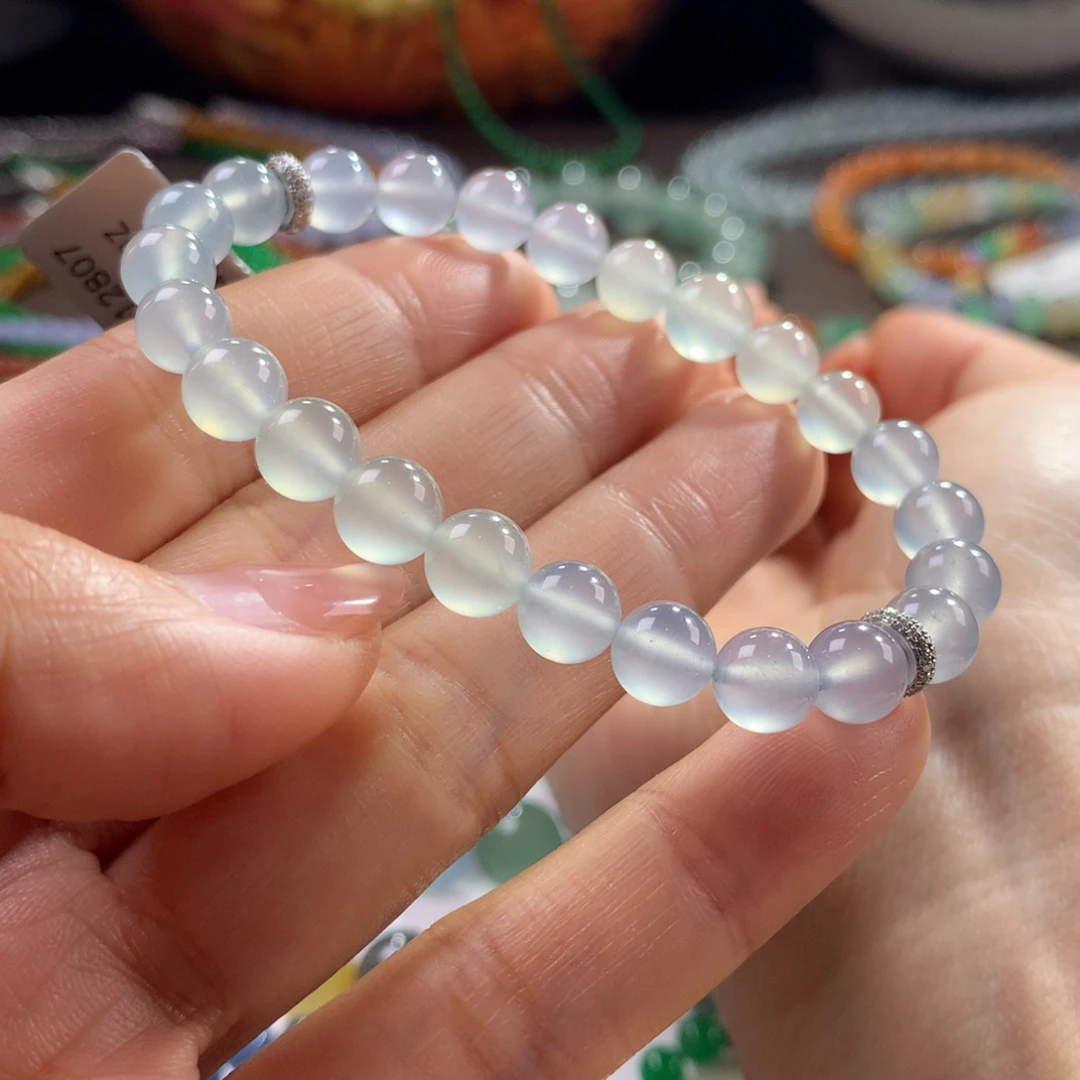 翡翠未镶嵌手链木那纯净玻璃冰幻彩卡6.7-7.5