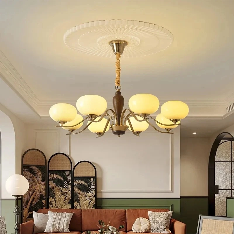 客厅灯实木吊灯美式复古奶油风餐厅灯主卧室灯法式铁艺中古风灯具