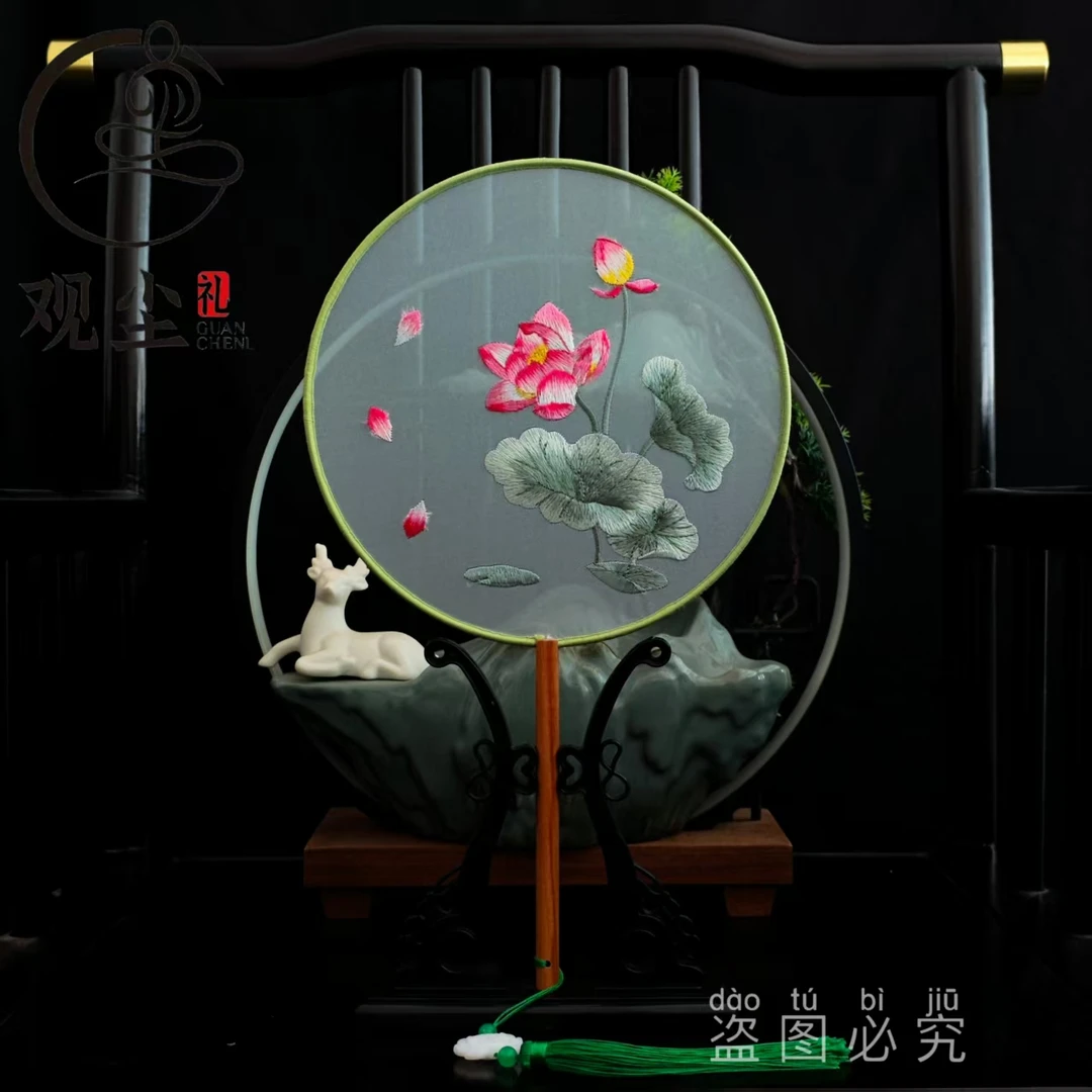 【大叶荷花】苏绣团扇古风刺绣扇子37号福利