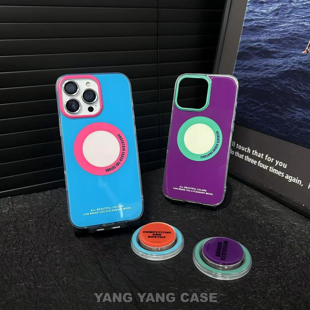 简约in风多巴胺磁吸壳适用苹果iphone161514promax情侣支架手机壳