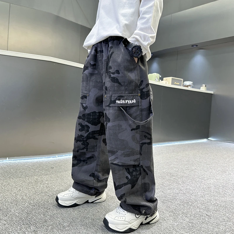 男童迷彩工装裤2025春秋季时尚迷彩裤休闲裤帅气男孩中大童长裤-5