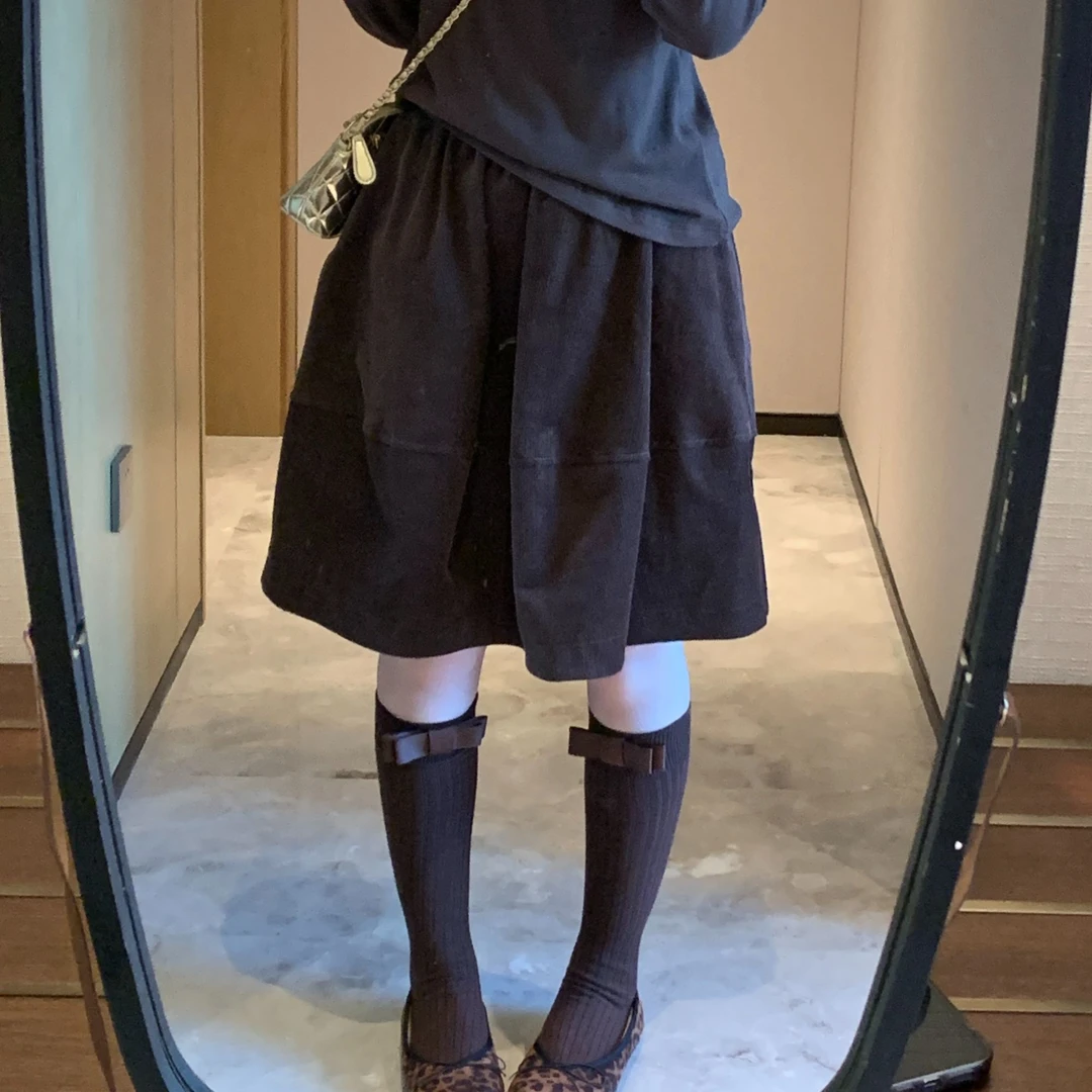 2025新款纯色灯芯绒复古文艺A字裙松紧腰时尚百搭休闲半身裙