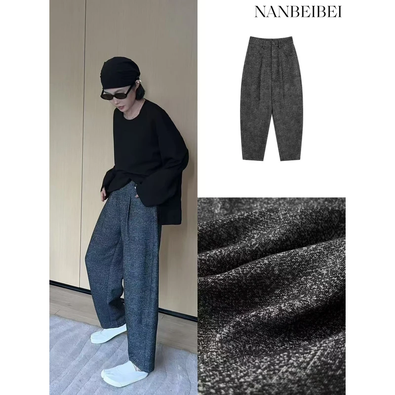 NanBeiBei‘花裤’春季极简老钱宽松百搭肌理感显瘦打褶长裤 756