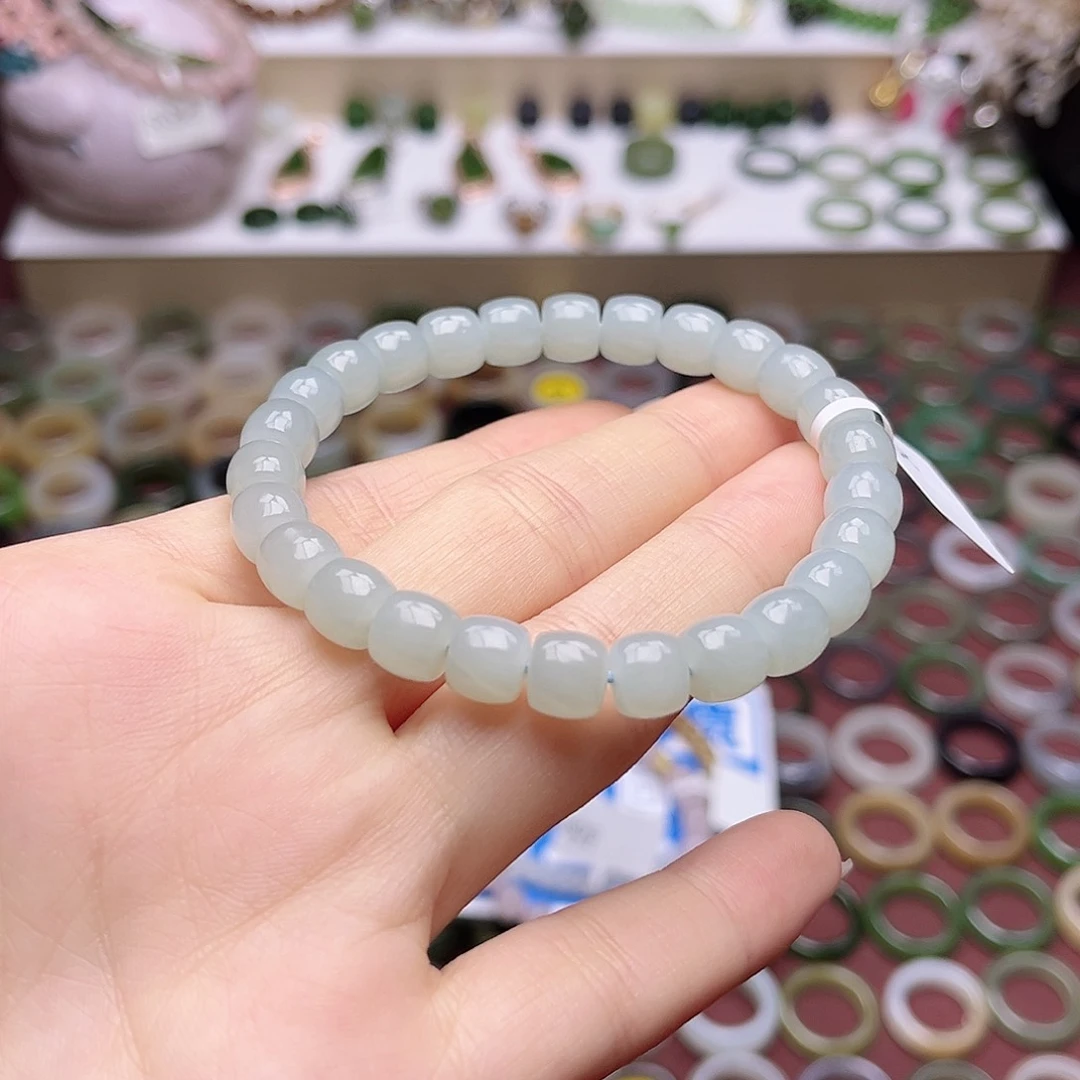 和田玉戒指未镶嵌卡8薄荷奶绿老型珠