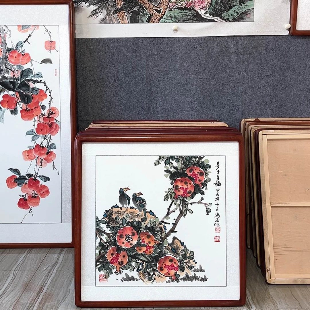 国画书画作品带框63×63厘米