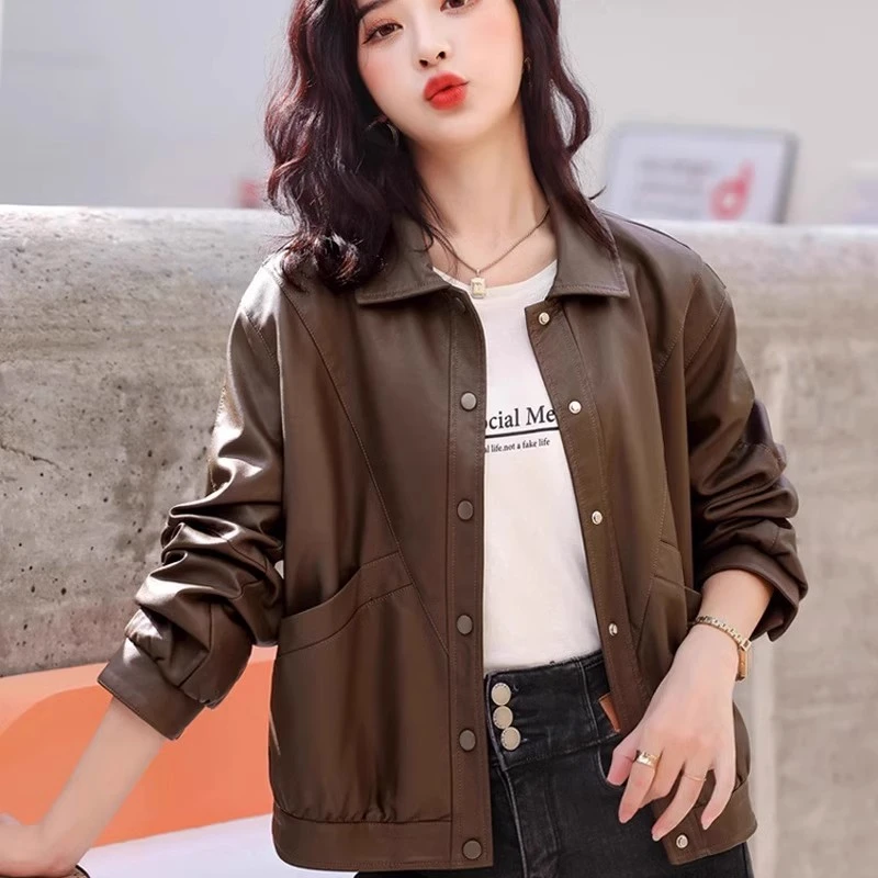2025美拉德机车服短款洋气女士pu皮夹克女欧货春季大码皮衣女外套