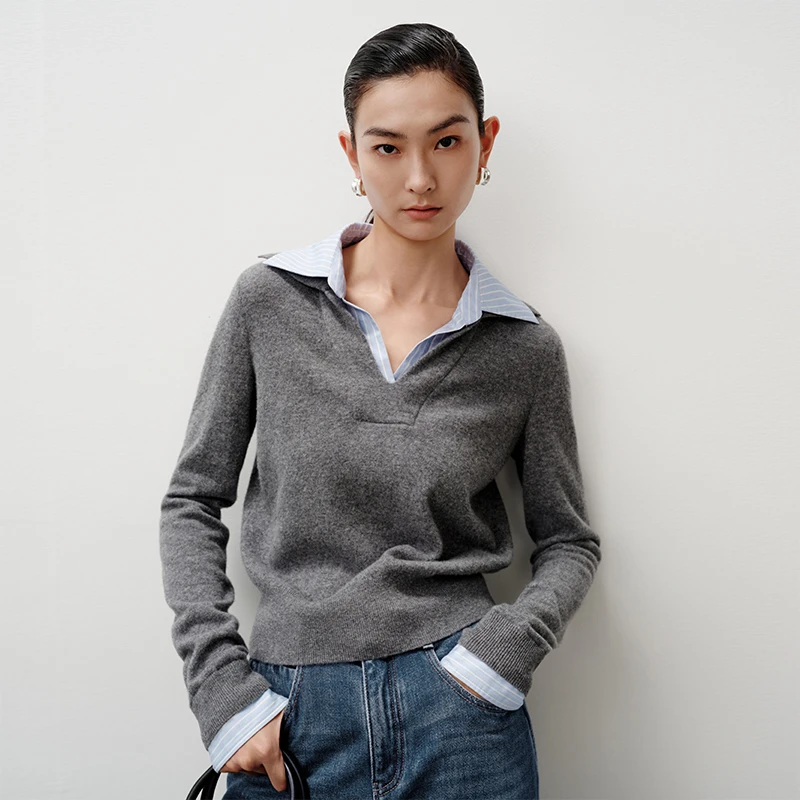 【上衣】【商场同款新品】艾诺丝雅诗 蓝白条纹时尚灰色针织 AR804136