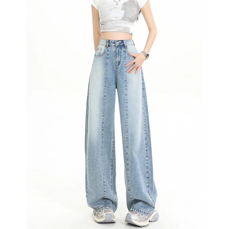 拉夏贝尔莱赛尔天丝弯刀裤女款秋季流行网红牛仔裤宽松阔腿镰刀裤