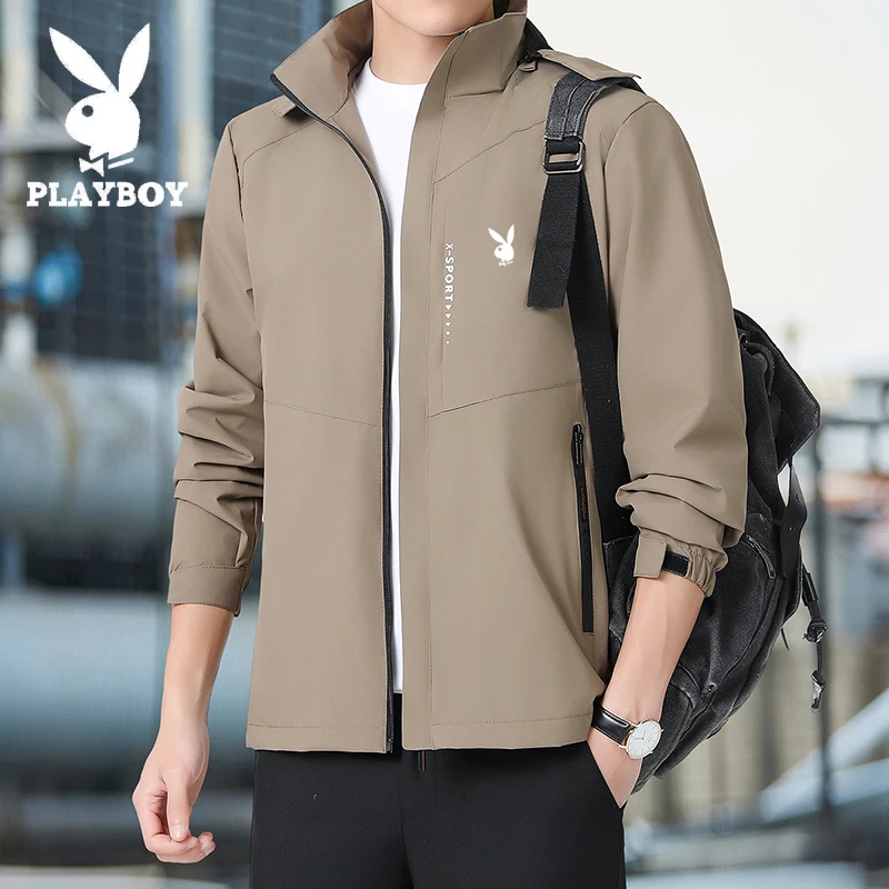 PLAYBOY/花花公子冲锋衣夹克男士户外秋冬季宽松防风加绒大码外套