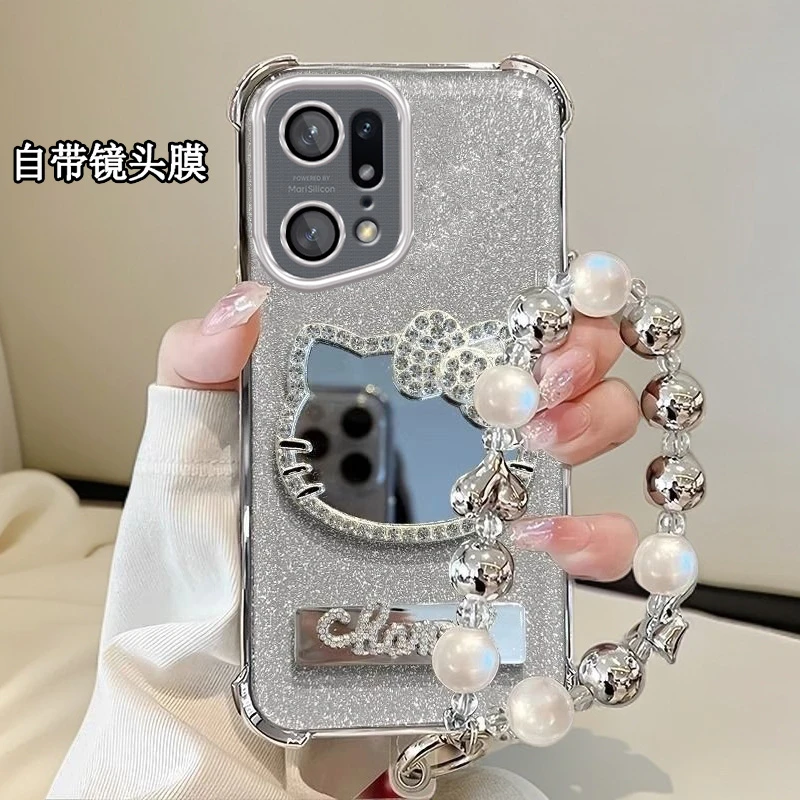 水钻KT猫补妆镜子OPPOFindx5Pro手机壳四角防摔PFEM10全包findx5