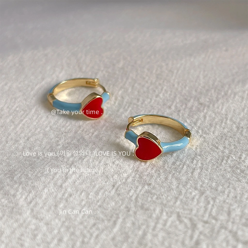 合金铅玻璃耳饰 滴釉爱心高级感镀耳环小众设计个性耳扣年新款潮