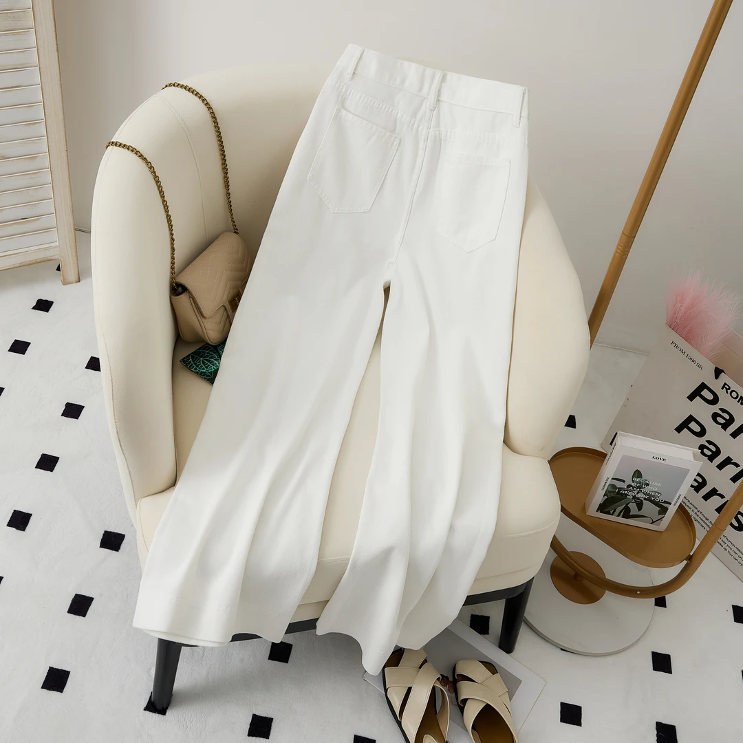 (送精品腰带）夏季新款韩版高腰时尚百搭INS窄版阔腿裤显瘦牛仔裤