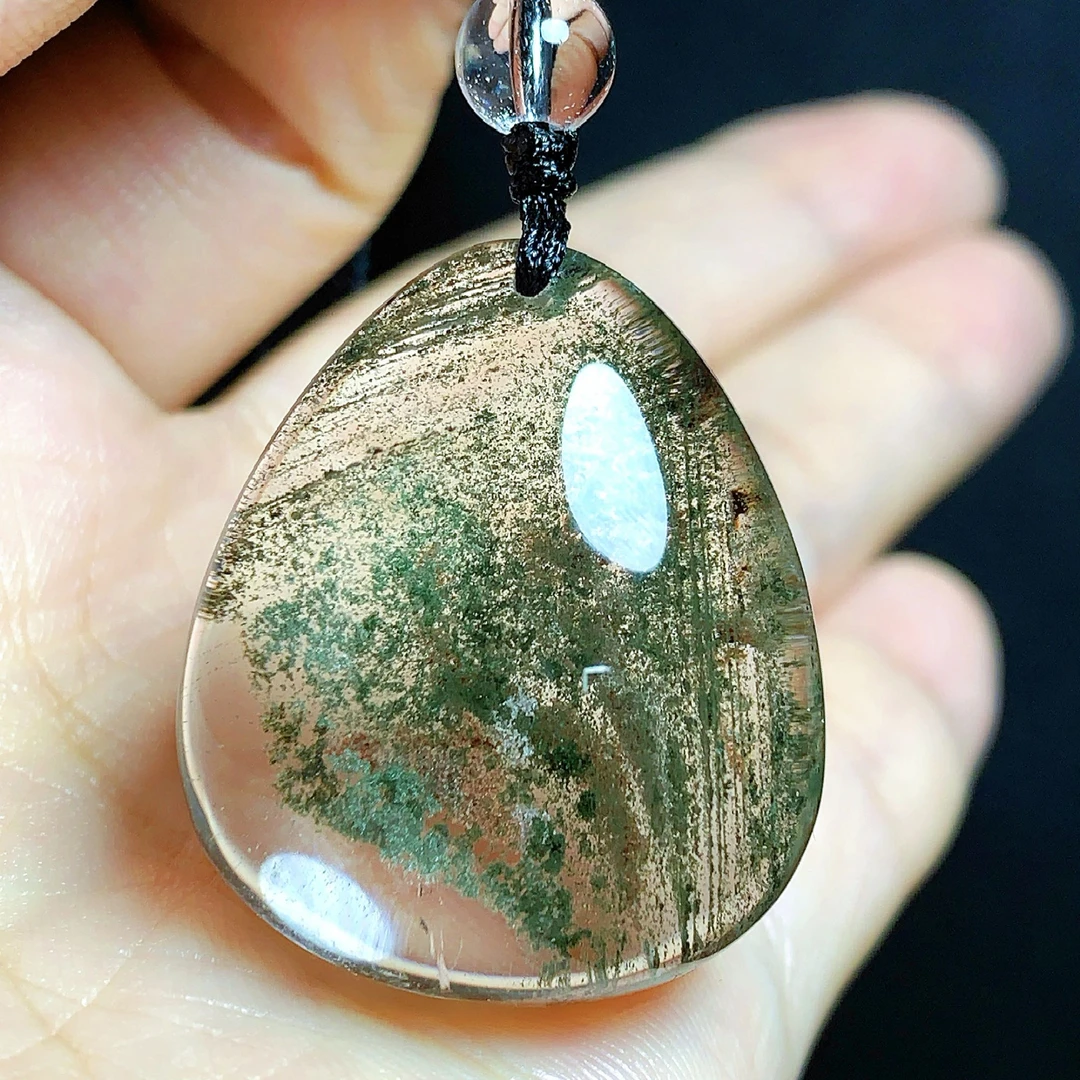 东海水晶天然千层绿幽灵水晶吊坠毛衣链平安水滴项坠男女款聚宝盆