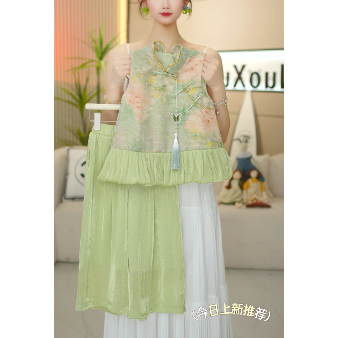 女童2026琉璃光清新绿改良国风新中式凉爽轻薄套装-0608