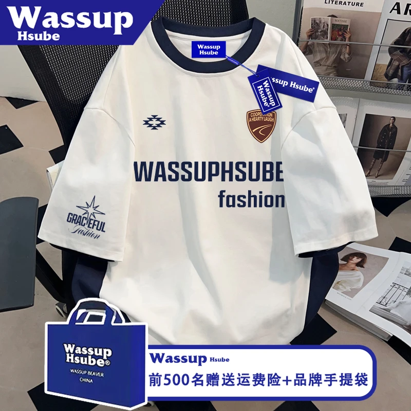 WASSUP HSUBE星芒字母印花半袖美式男女款纯棉T恤ins夏季新颖短袖