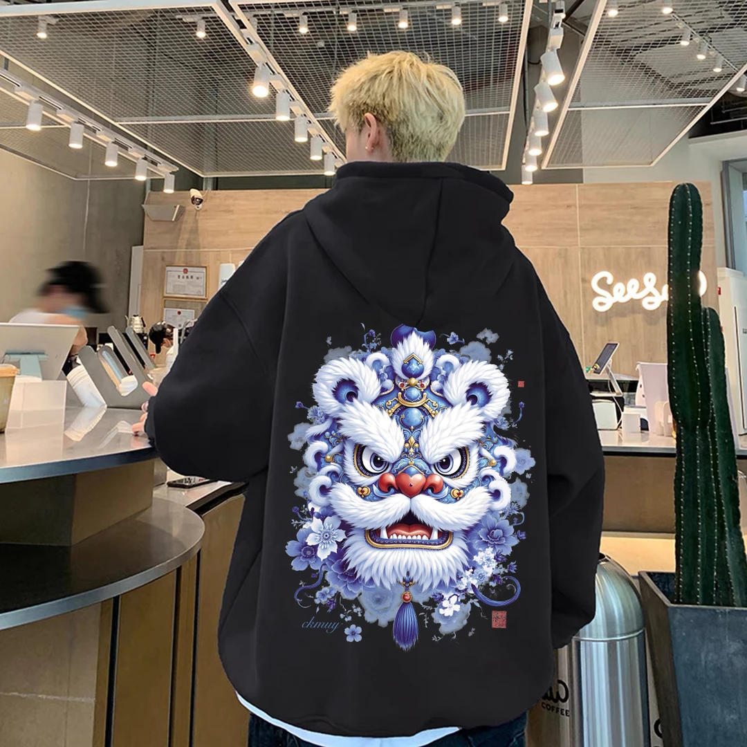 重磅加绒加厚连帽卫衣宽松双层帽国潮风男女同款男装秋季冬季长袖