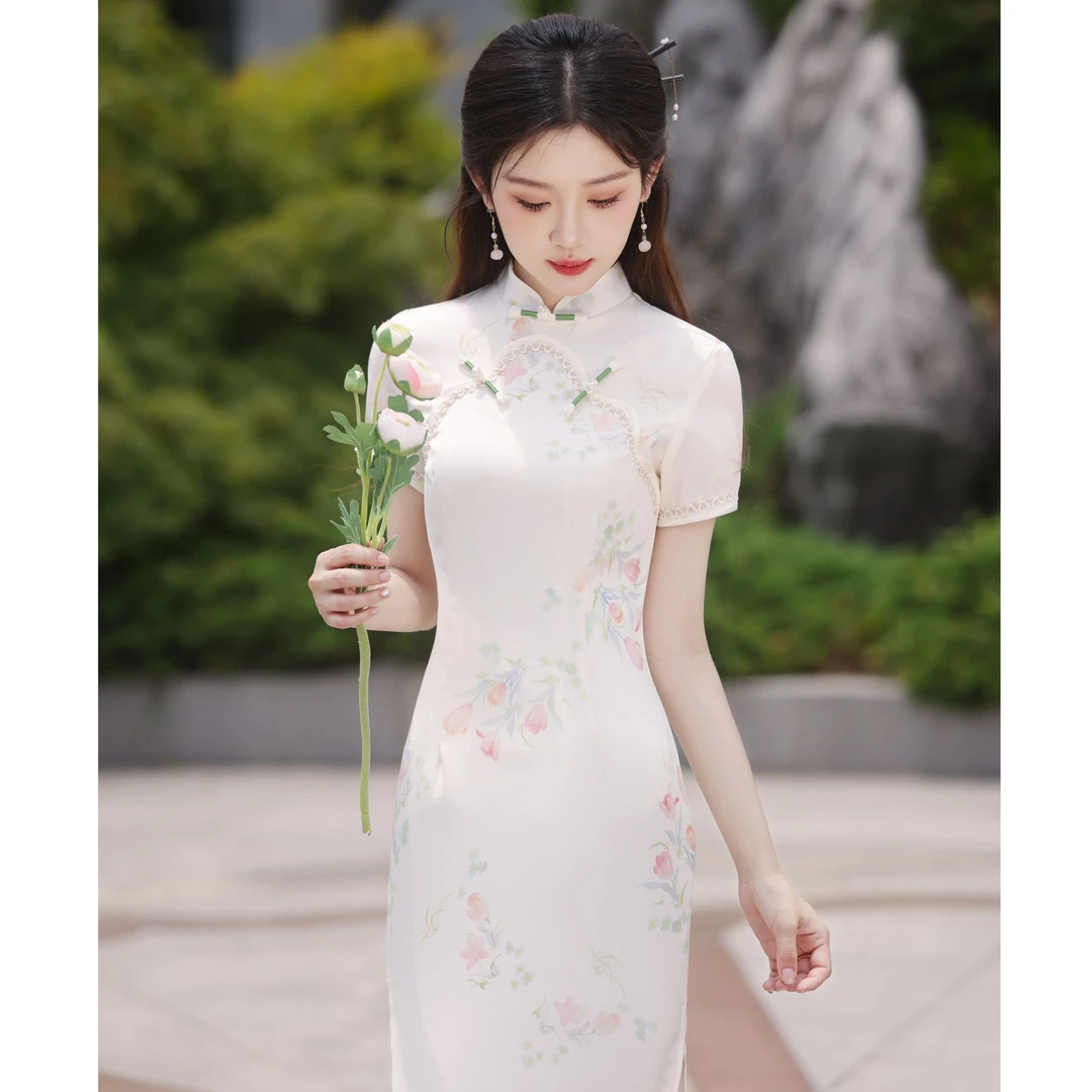 苏故里【郁金香】春款夏款气质传统款旗袍新中式旗袍双层衣长120