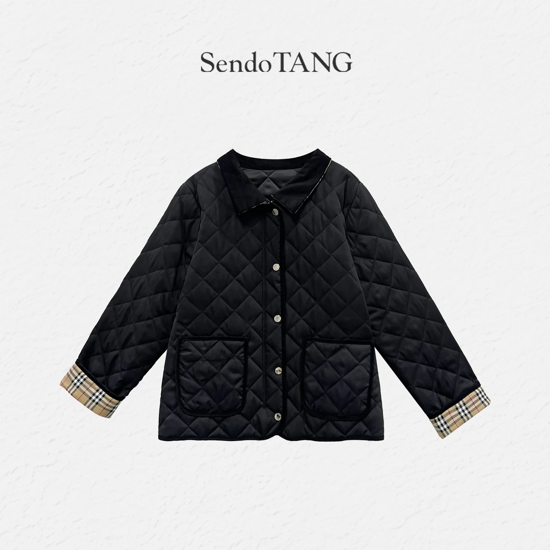 菱格拼接小香风棉服外套大码显瘦遮肉高级感新款外套【松弛时光】