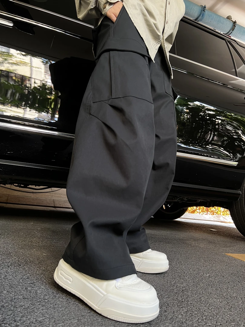 夏季日系黑色工装弯刀宽松百搭潮流阔腿运动高街多口袋直筒韩版