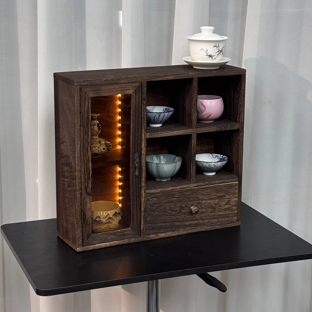 实木多格收纳盒复古防尘家用茶柜新中式抽屉式木质办公室格子1118