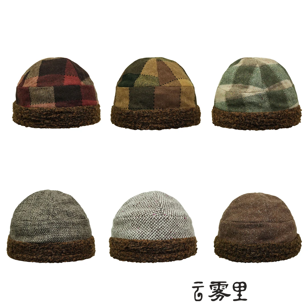 云雾里 羊毛亚麻棉混纺面料复古恣意原创印花保暖舒适棉帽子 3131