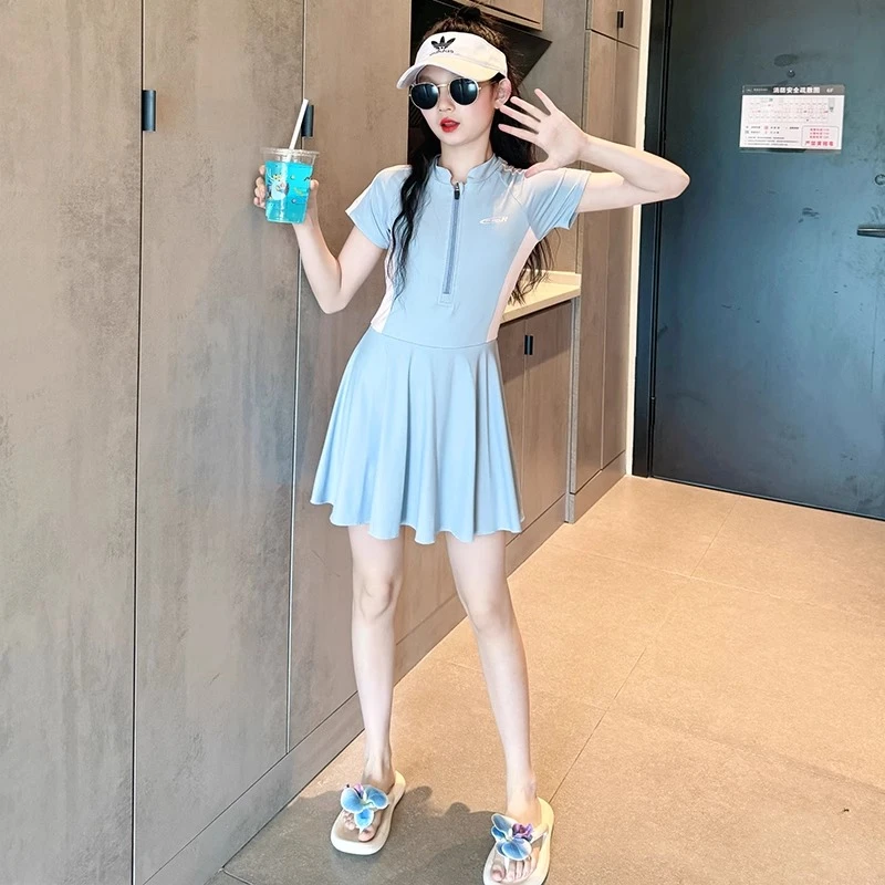 女童泳衣高颜值2025新款儿童连体裙式泳装女大童绝美公主风游泳衣