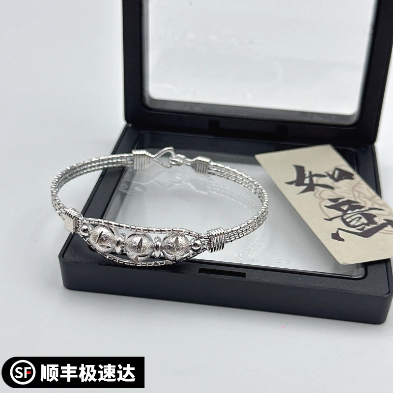 9999银莲蓬吉祥鱼手链女款真言鱼编织手饰简约个性复古时尚