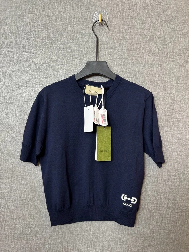 99新 GUCCI/古驰 藏青色半袖针织衫