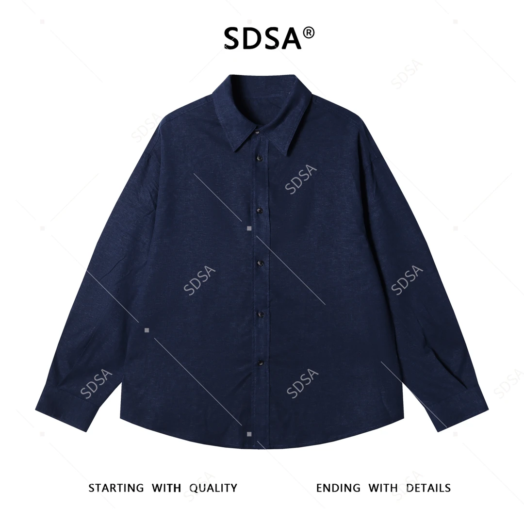 SDSA男士秋冬新款痞帅男装极简风纯色长袖翻领衬衫宽松百搭衬衣