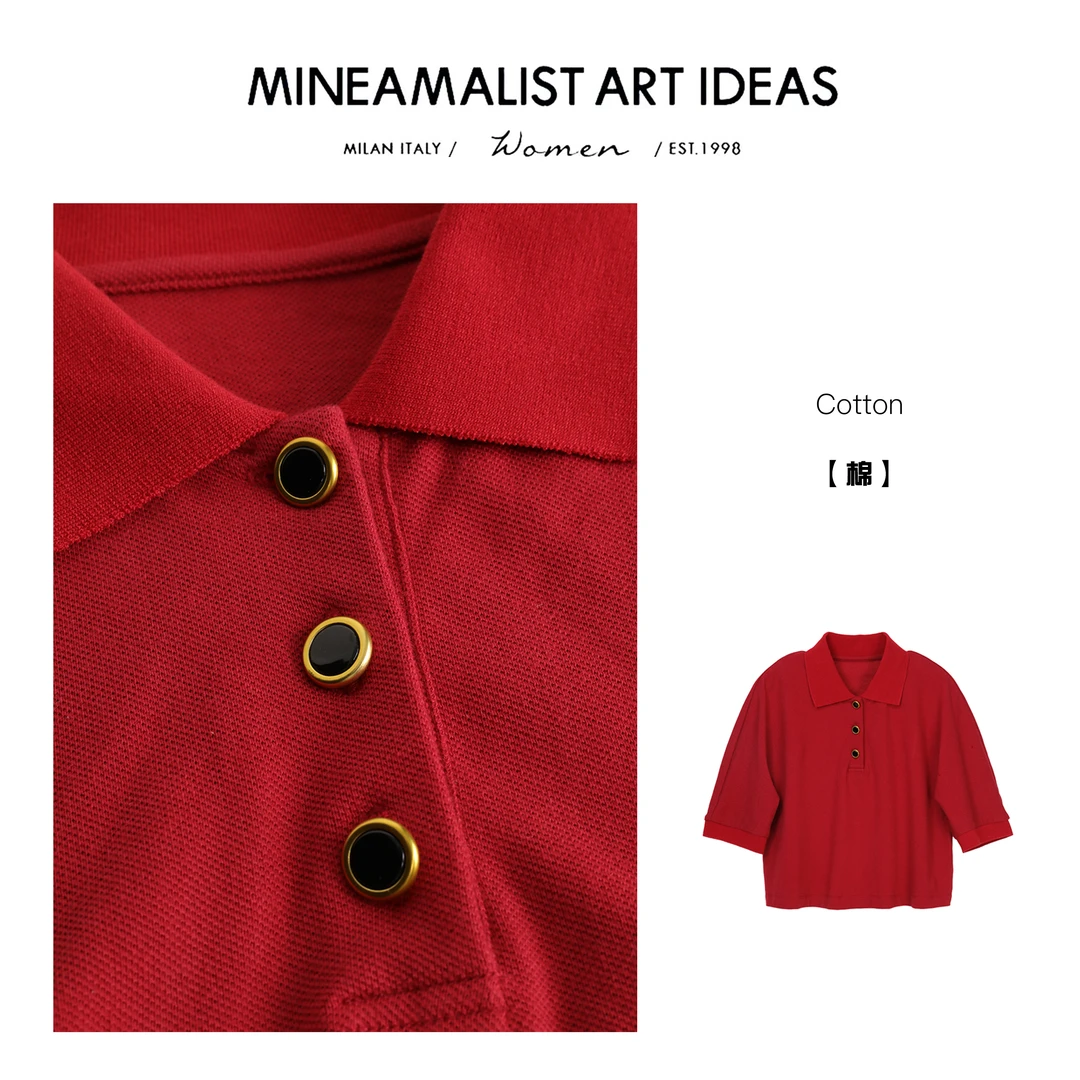 MINEAMALIST ART IDEAS夏季翻领红色短款Polo短袖T恤ZY815