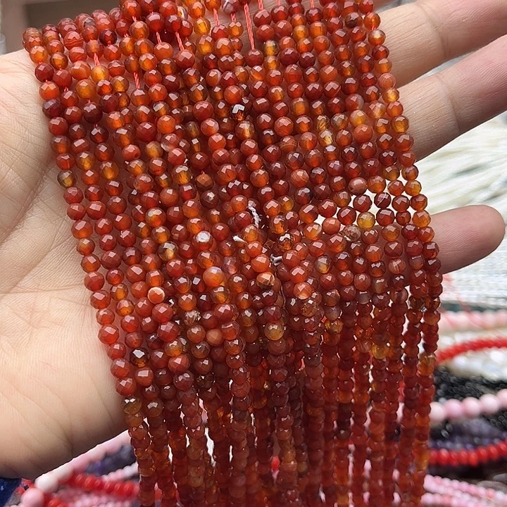 玛瑙/玉髓未镶嵌珠宝半成品一条4mm左右红玛瑙