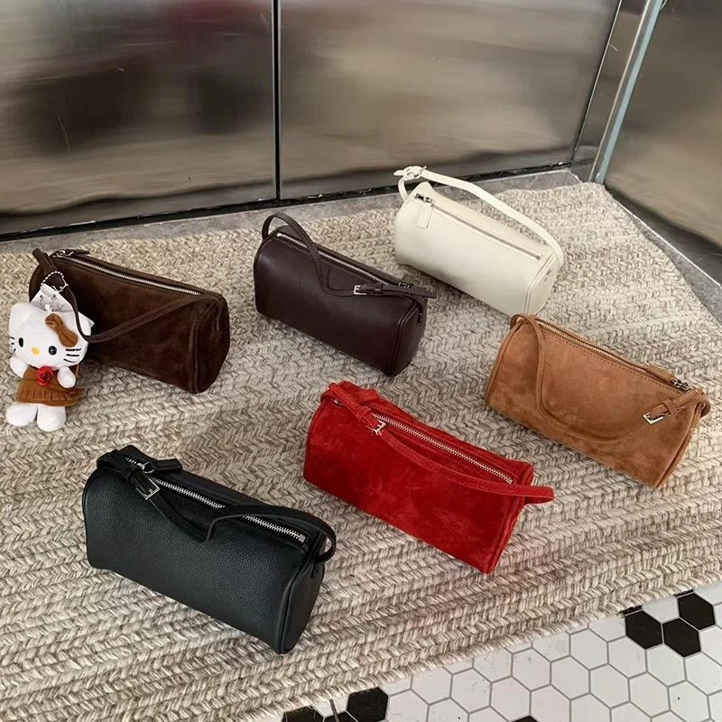 笔筒包女小众真皮手拎包90s2025新款春夏笔袋包红色包手提斜挎包