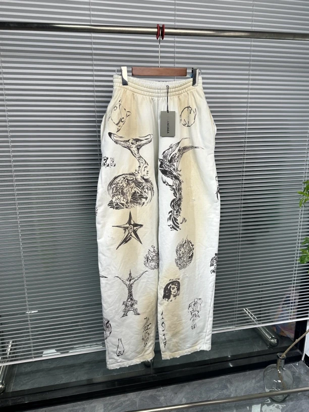 全新未使用 Balenciaga/巴黎世家 纹身刺青泥染涂鸦卫裤