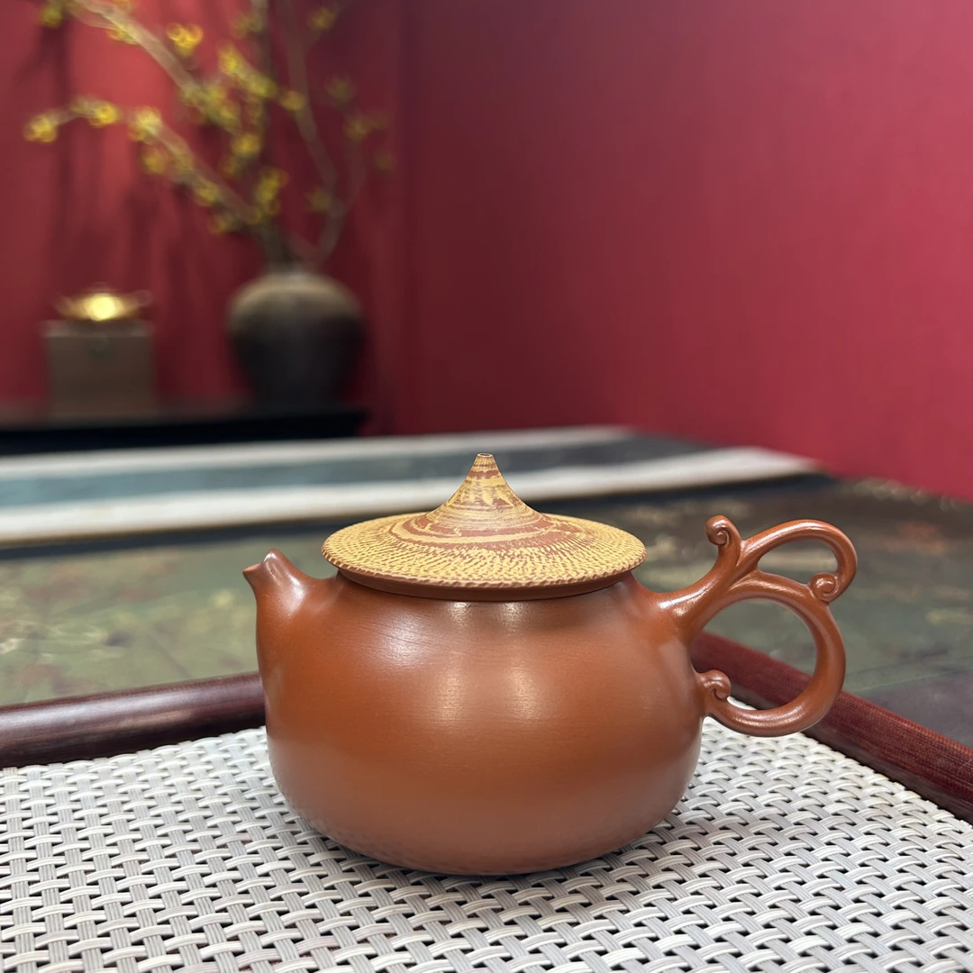 跳刀渔翁年年有余 约120毫升朱泥薄胎潮州手拉壶全手工功夫茶器具