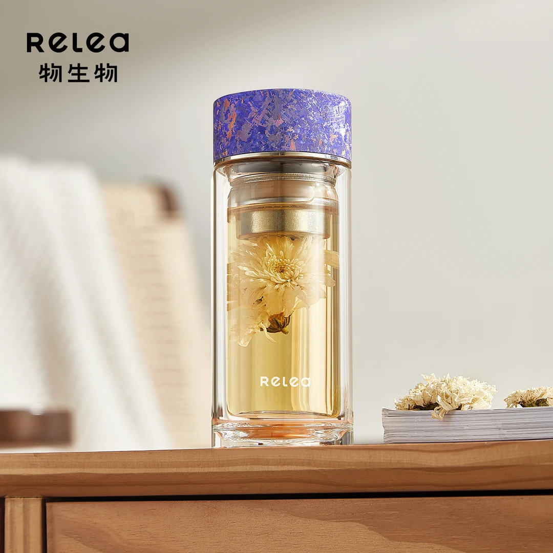 物生物迷你钛盖双层玻璃杯纯钛滤网茶水分离水杯高颜值简约杯子