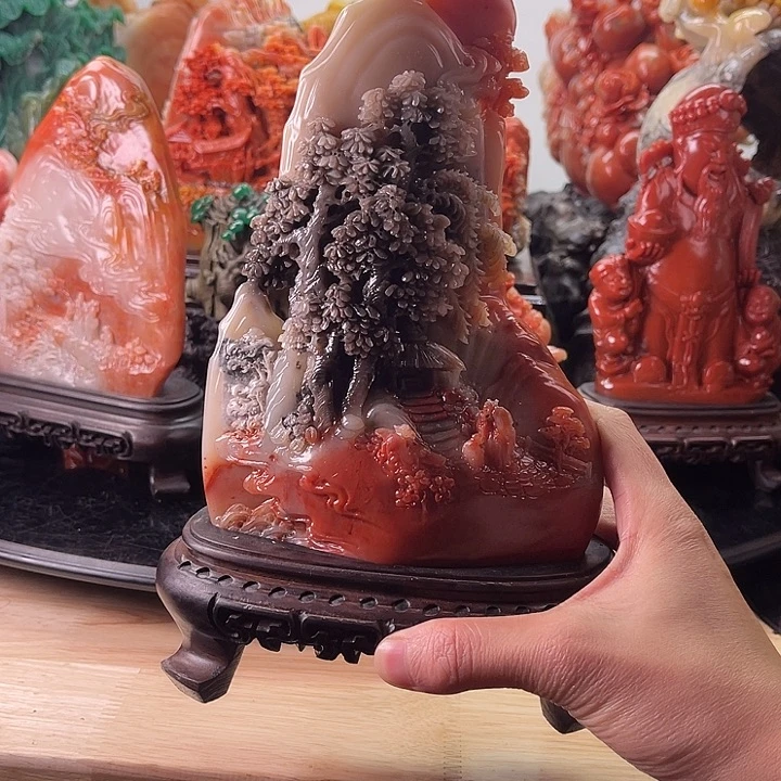 木***吉寿山石伯牙抚琴摆件