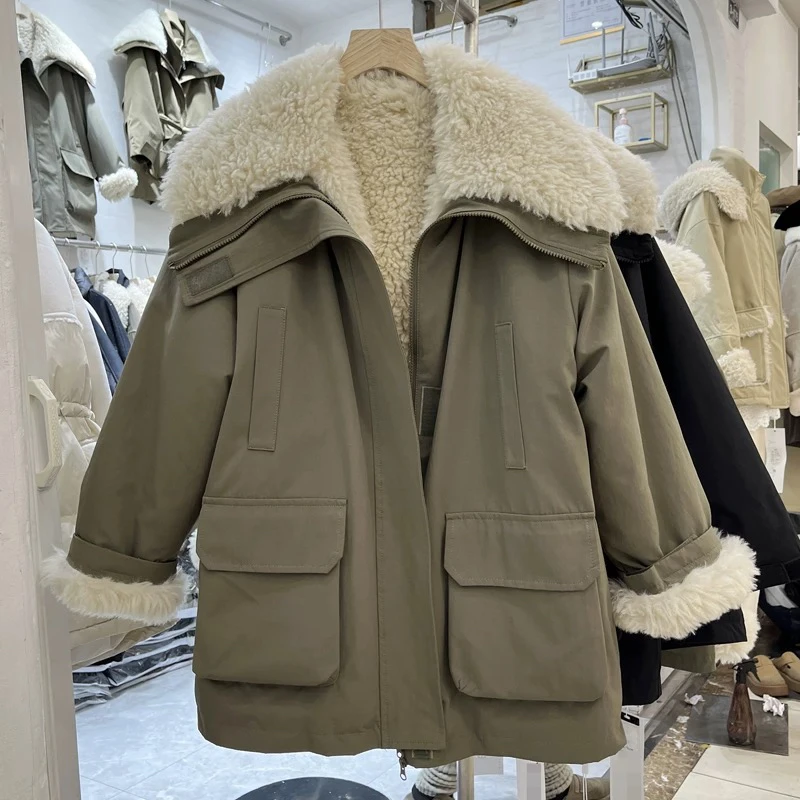 2024冬季新款中长款加绒加厚派克服毛毛宽松休闲棉服