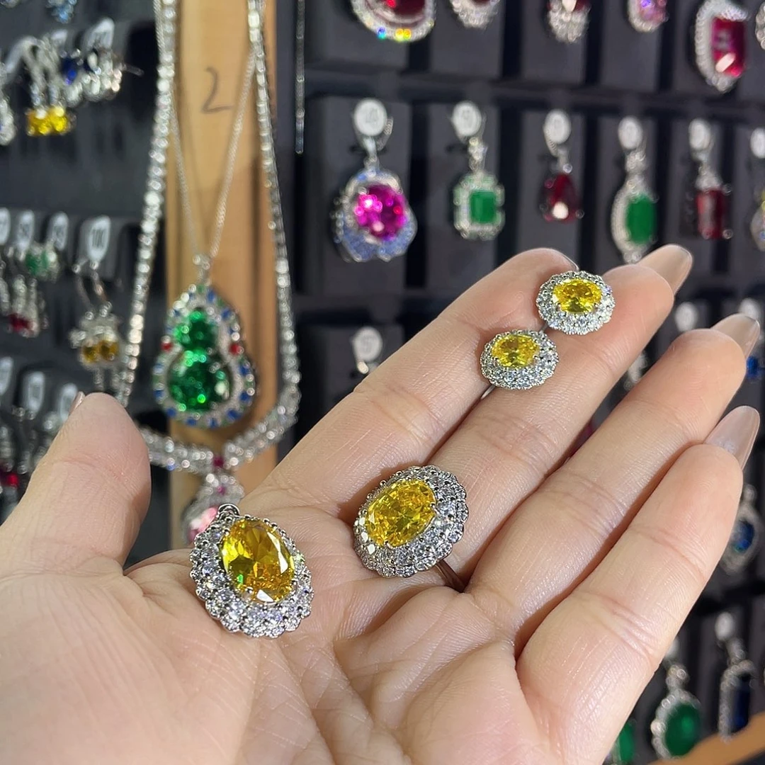 耳饰黄色碧玺银S925镶嵌