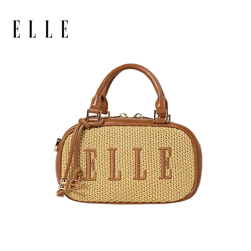 ELLE25年{一秒入夏}新款复古印花经典百搭保龄球包包斜挎包46886