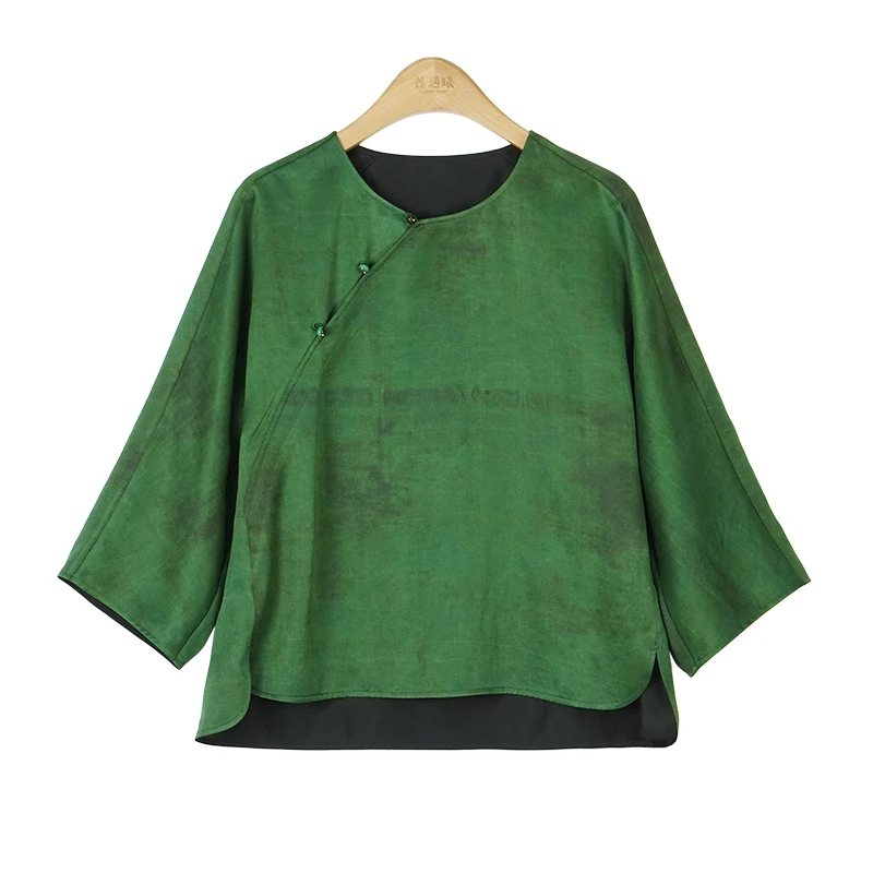 苍烟凝·前喷重缎100%桑蚕丝香云纱上衣 新中式国风女装1b1016901