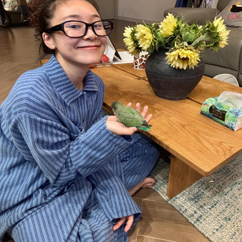 ins韩版条纹德绒睡衣女款春秋季加绒加厚大码长袖长裤家居服套装