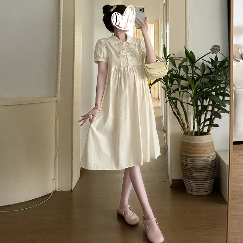 CM66孕妇杏色连衣裙M90-120 L130 XL140 XXL150