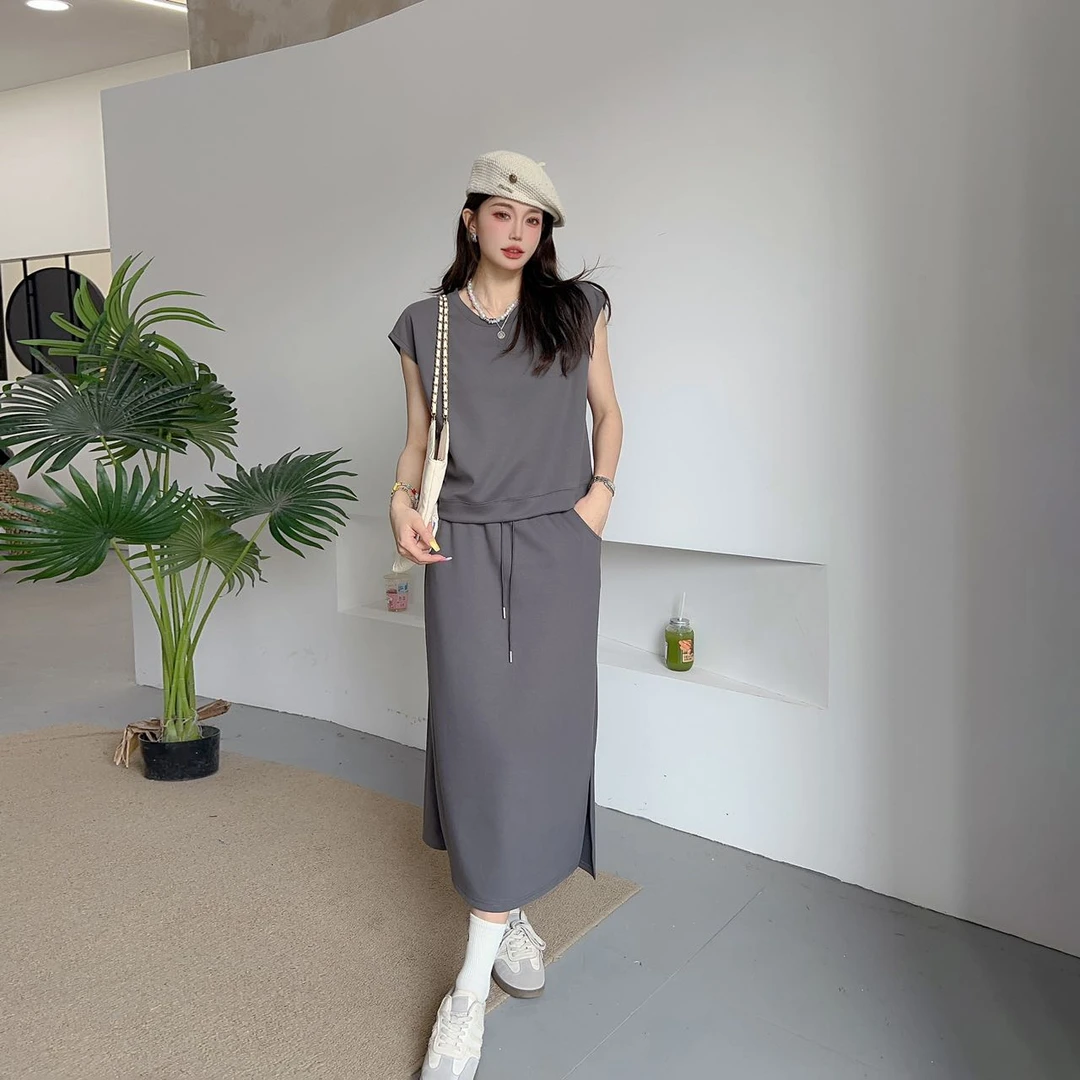 INS风极简风休闲风时尚套装减龄短袖裙子套装XH-2607