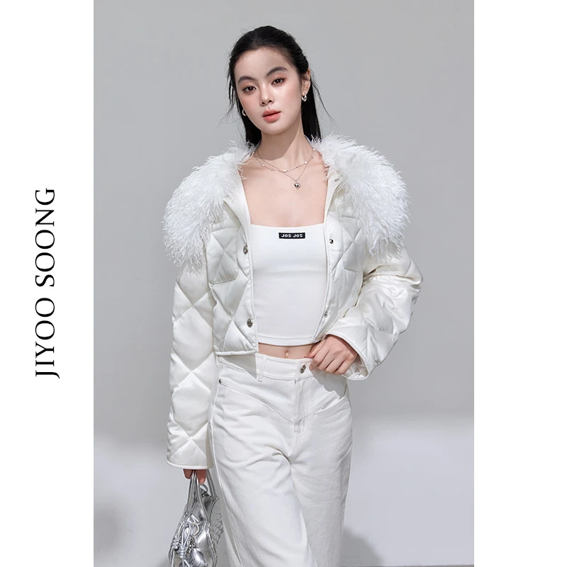 JIYOOSOONG | 鸭绒纯90轻奢可拆卸毛领白色羽绒服短外套
