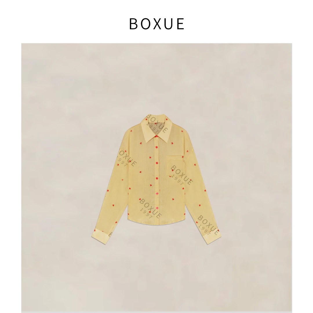 BOXUE“爱心衬衫”2025春款高级感爱心刺绣亚麻衬衫 #250402CS1518