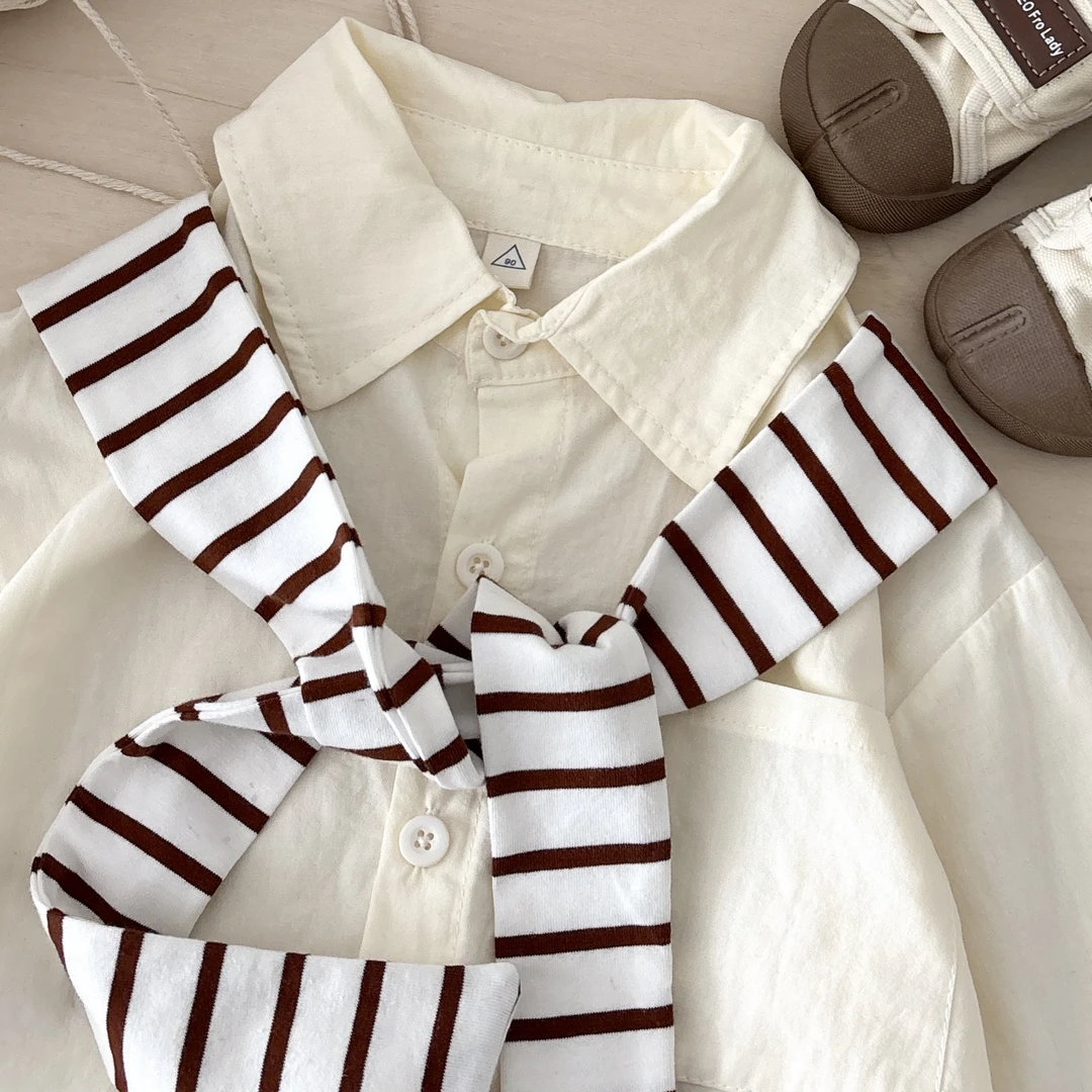 儿童装男童衬衫春季2025年新款小男孩长袖痞帅上衣潮流披肩衬衣