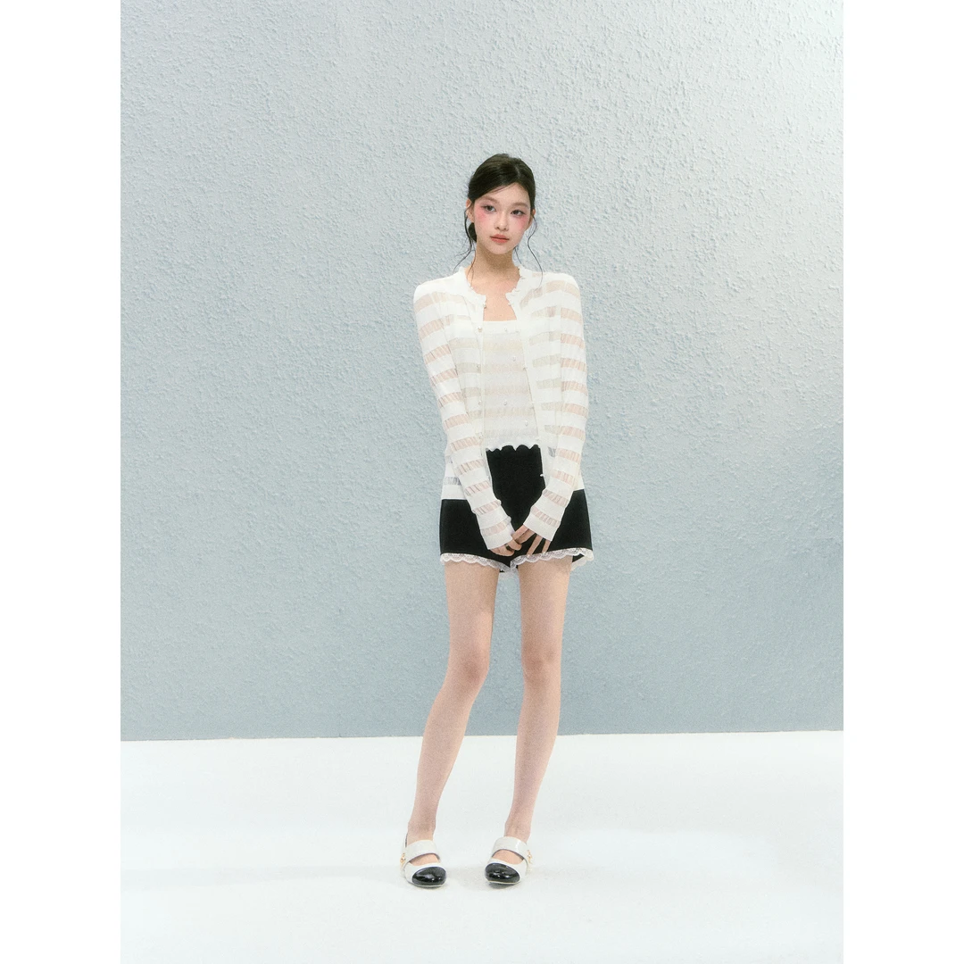 Barb Chill夏日套装女设计感百搭显瘦条纹吊带+开衫/蕾丝拼接半裙